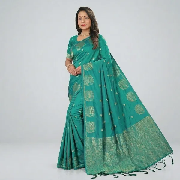 Turquoise_Blue_Banarasi_Silk_Gold_Zari_Woven_Saree_For_Women