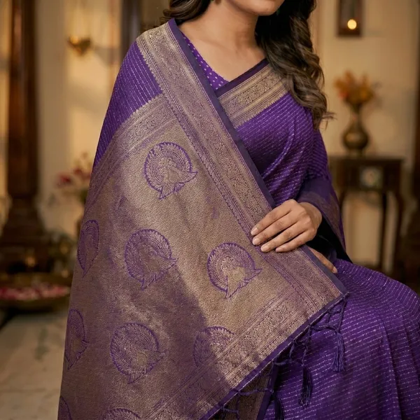 Violet_Silk_Zari_Woven_Saree_With_Butta_Work_And_Golden_Border_For_Women