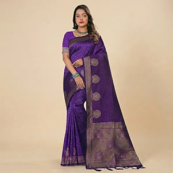 Violet_Silk_Zari_Woven_Saree_With_Butta_Work_And_Golden_Border_For_Women