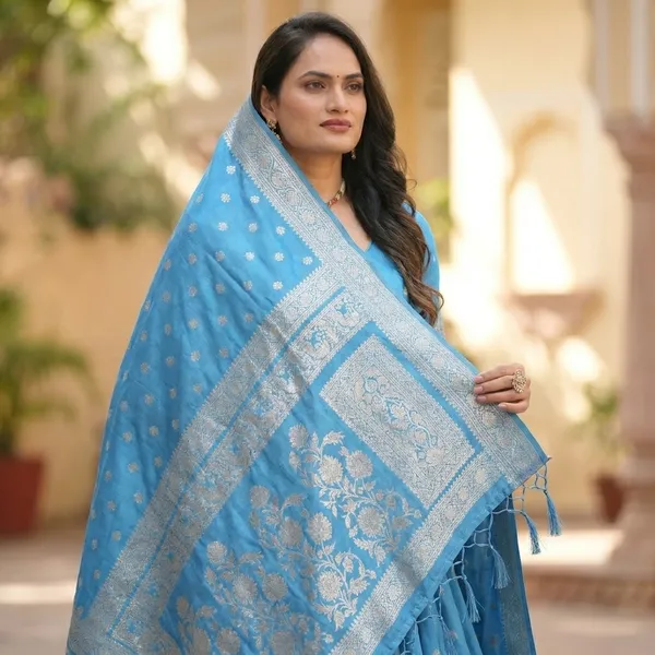 Sky_Blue_Banarasi_Silk_Silver_Zari_Lehenga_Choli_For_Women