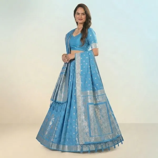 Sky_Blue_Banarasi_Silk_Silver_Zari_Lehenga_Choli_For_Women