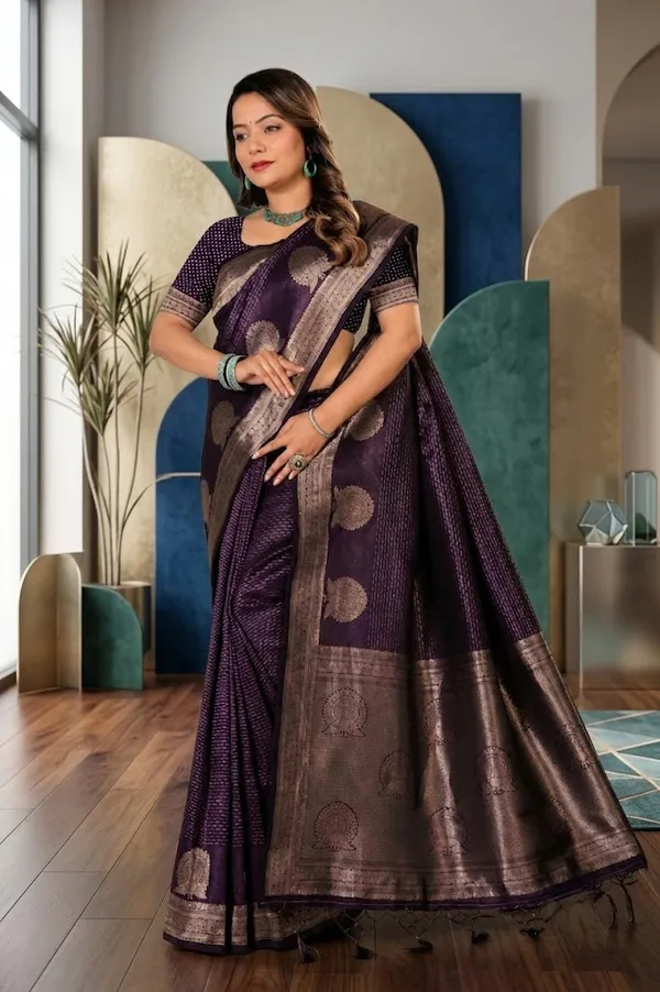 Brown_Banarasi_Silk_Golden_Zari_Woven_Saree_For_Women