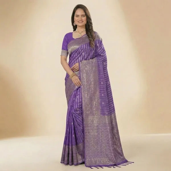 Violet_Banarasi_Silk_Golden_Zari_Brocade_Saree_For_Women