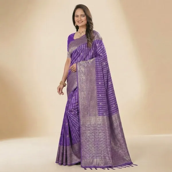 Violet_Banarasi_Silk_Golden_Zari_Brocade_Saree_For_Women