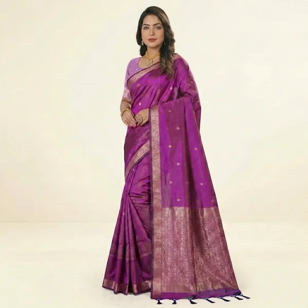 Purple_Silk_Zari_Golden_Border_Saree_For_Women