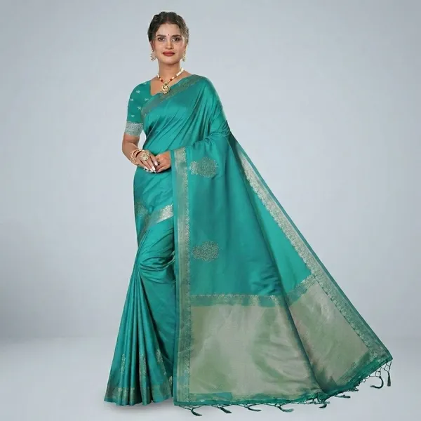 Turquoise_Silk_Silver_Zari_Woven_Saree_For_Women