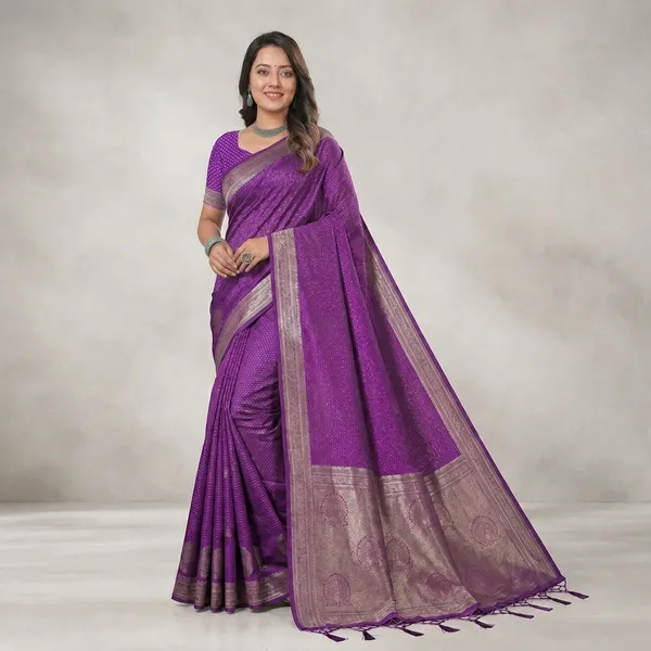 Purple_Banarasi_Silk_Brocade_Saree_With_Silver_Zari_Border_For_Women