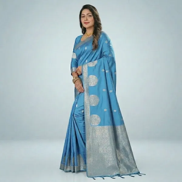 Sky_Blue_Banarasi_Silk_Silver_Zari_Woven_Saree_For_Women