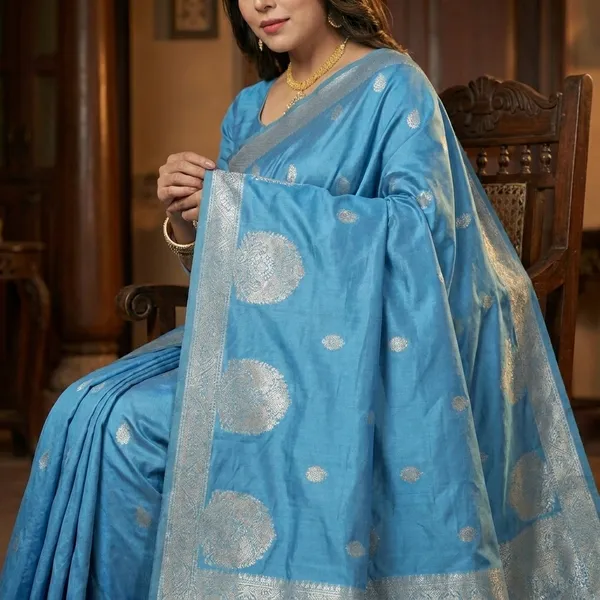 Sky_Blue_Banarasi_Silk_Silver_Zari_Woven_Saree_For_Women