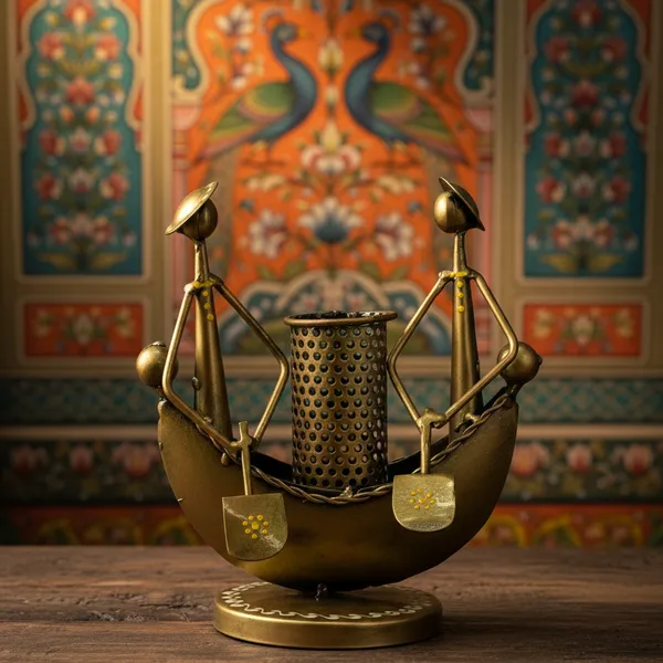 Golden_Metal_Handcrafted_2_Man_Ship_Pen_Holder_Stand_Antique_Miniature_Decorative_Showpiece