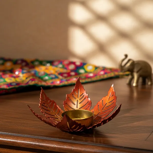 Copper_Handcrafted_Metal_Leaf_Tea_Light_Holder_For_Home_Decoration_And_Gift