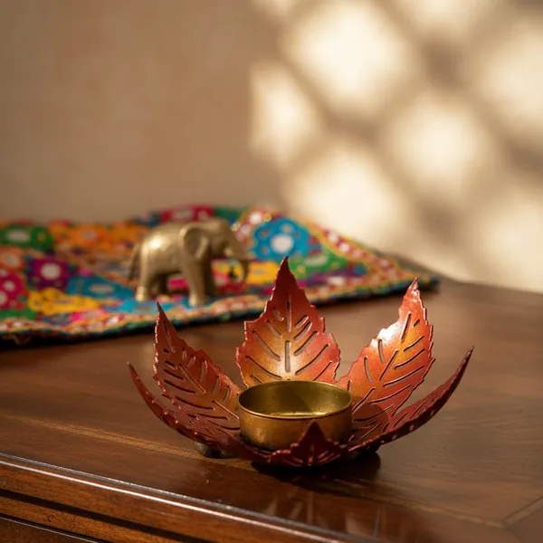 Copper_Handcrafted_Metal_Leaf_Tea_Light_Holder_For_Home_Decoration_And_Gift