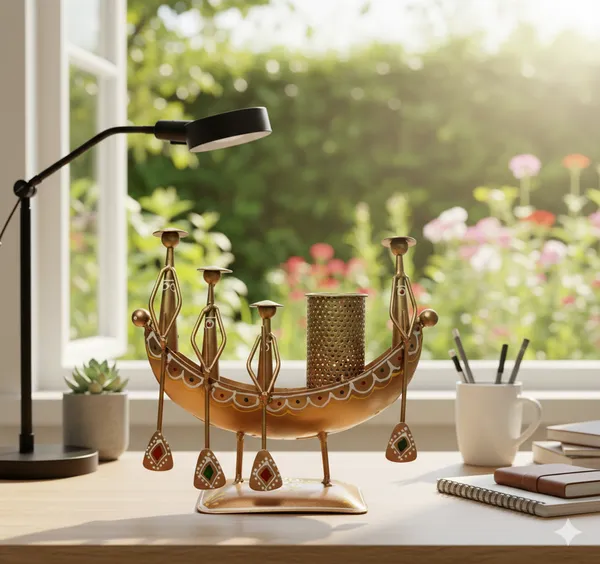 Golden_Metal_Handcrafted_4_Man_Ship_Pen_Holder_Antique_Sand_Desk_Decorative_Showpiece