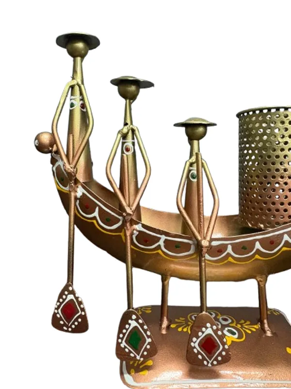 Golden_Metal_Handcrafted_4_Man_Ship_Pen_Holder_Antique_Sand_Desk_Decorative_Showpiece