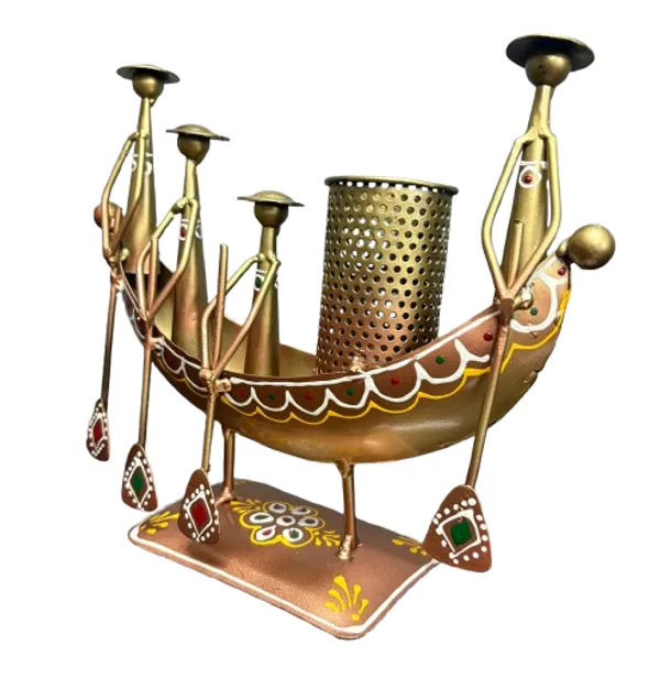 Golden_Metal_Handcrafted_4_Man_Ship_Pen_Holder_Antique_Sand_Desk_Decorative_Showpiece