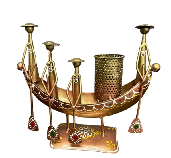 Golden_Metal_Handcrafted_4_Man_Ship_Pen_Holder_Antique_Sand_Desk_Decorative_Showpiece