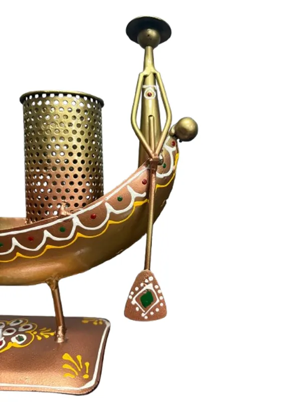 Golden_Metal_Handcrafted_4_Man_Ship_Pen_Holder_Antique_Sand_Desk_Decorative_Showpiece