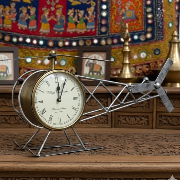 Silver_And_Golden_Analog_Helicopter_Clock_For_Home_Decor