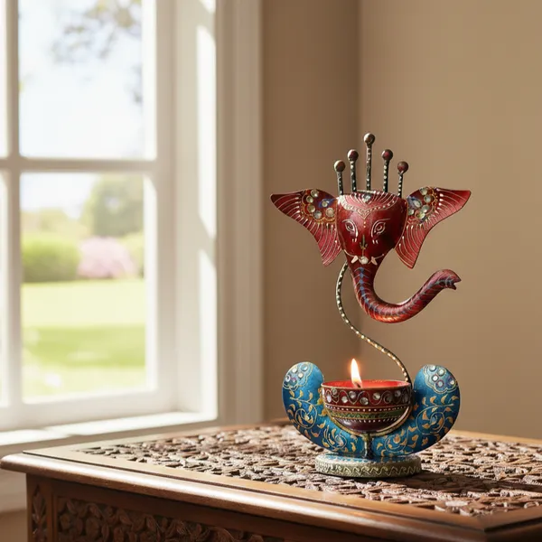 Blue_And_Red_Handcrafted_Metal_Ganesha_Tea_Light_Holder_For_Home_Decoration_And_Gift