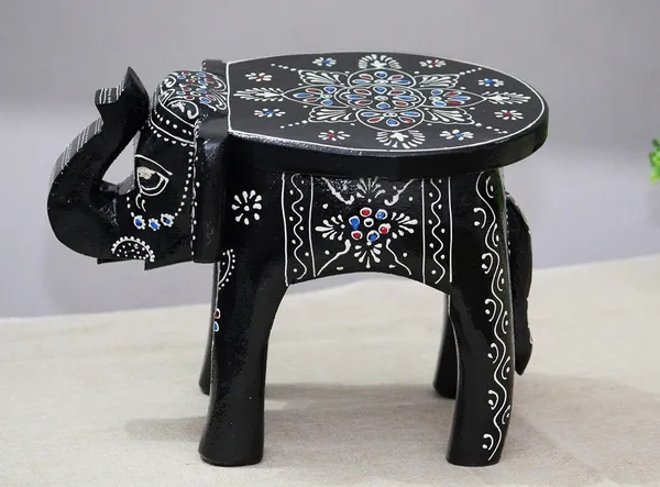 Black_And_White_Wooden_Elephant_Stool_Design_For_Home_Decor_And_Gifts_Decorative_Showpiece