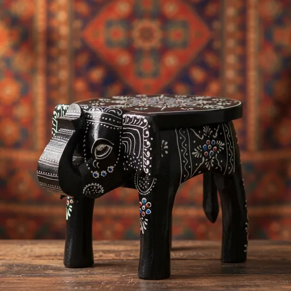 Black_And_White_Wooden_Elephant_Stool_Design_For_Home_Decor_And_Gifts_Decorative_Showpiece