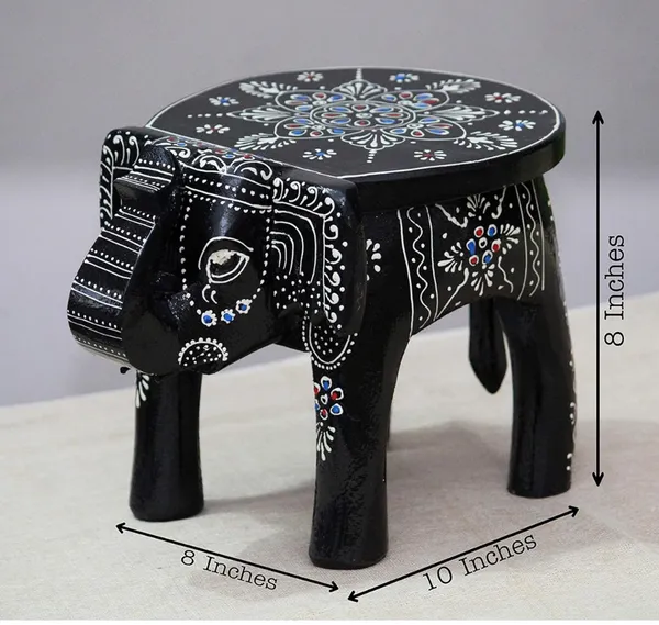 Black_And_White_Wooden_Elephant_Stool_Design_For_Home_Decor_And_Gifts_Decorative_Showpiece