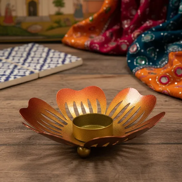 Yellow_And_Red_Handcrafted_Metal_Leaf_Tea_Light_Holder_For_Home_Decoration_And_Gift