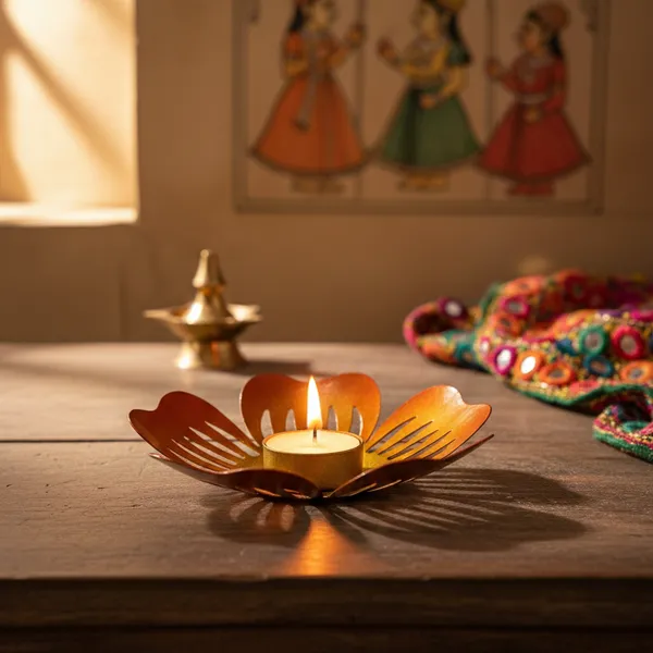 Yellow_And_Red_Handcrafted_Metal_Leaf_Tea_Light_Holder_For_Home_Decoration_And_Gift