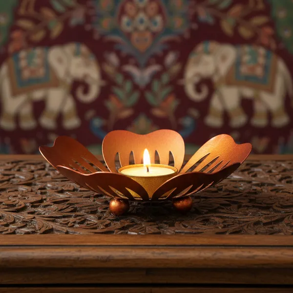 Yellow_And_Red_Handcrafted_Metal_Leaf_Tea_Light_Holder_For_Home_Decoration_And_Gift