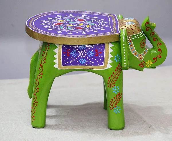 Green_And_Blue_Wooden_Elephant_Stool_Design_For_Home_Decor_And_Gifts_Decorative_Showpiece