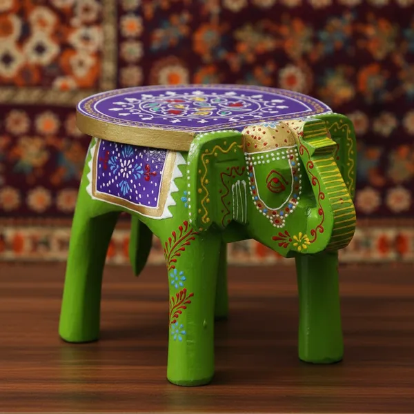 Green_And_Blue_Wooden_Elephant_Stool_Design_For_Home_Decor_And_Gifts_Decorative_Showpiece