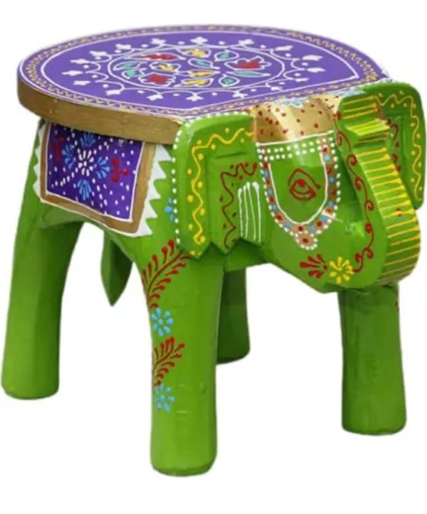 Green_And_Blue_Wooden_Elephant_Stool_Design_For_Home_Decor_And_Gifts_Decorative_Showpiece