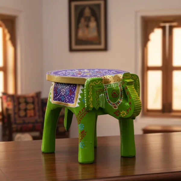 Green_And_Blue_Wooden_Elephant_Stool_Design_For_Home_Decor_And_Gifts_Decorative_Showpiece
