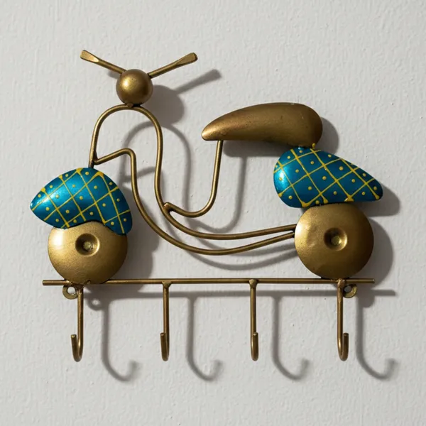 Blue_And_Golden_Handcrafted_Vintage_Metal_Scooter_Key_Holder_Wall_Art_Decorative_Showpiece_Iron_Key_Holder