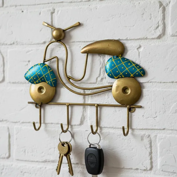 Blue_And_Golden_Handcrafted_Vintage_Metal_Scooter_Key_Holder_Wall_Art_Decorative_Showpiece_Iron_Key_Holder