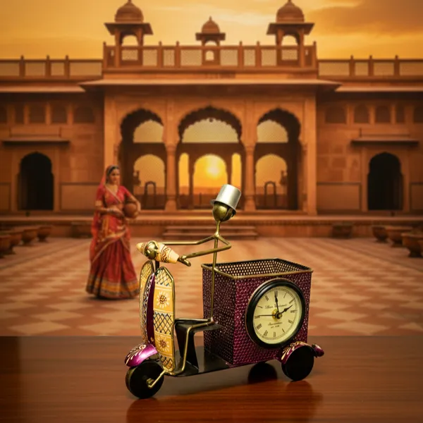 Multicolor_Analog_Auto_Rickshaw_Clock_Pen_Holder
