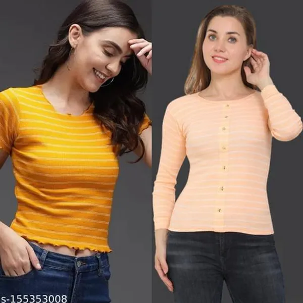 Yellow_And_Pink_Cotton_Blend_Girls_Tops_For_Women