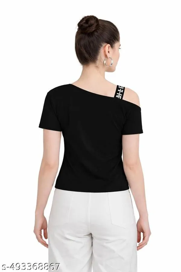 Black_Cotton_One_Shoulder_T_Shirt_For_Women