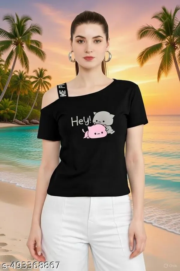 Black_Cotton_One_Shoulder_T_Shirt_For_Women