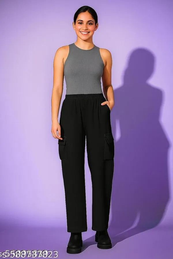 Black_Cotton_Blend_Cargo_Pants_For_Women