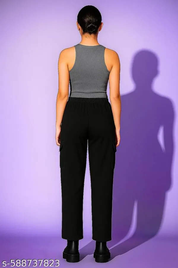 Black_Cotton_Blend_Cargo_Pants_For_Women