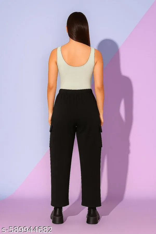 Black_Cotton_Blend_Cargo_Pants_For_Women