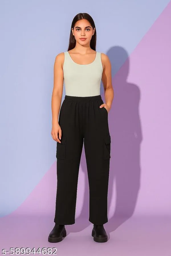 Black_Cotton_Blend_Cargo_Pants_For_Women