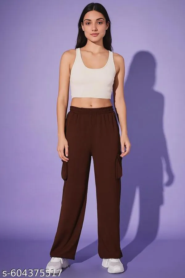 Brown_Poly_Cotton_Cargo_Pants_For_Women
