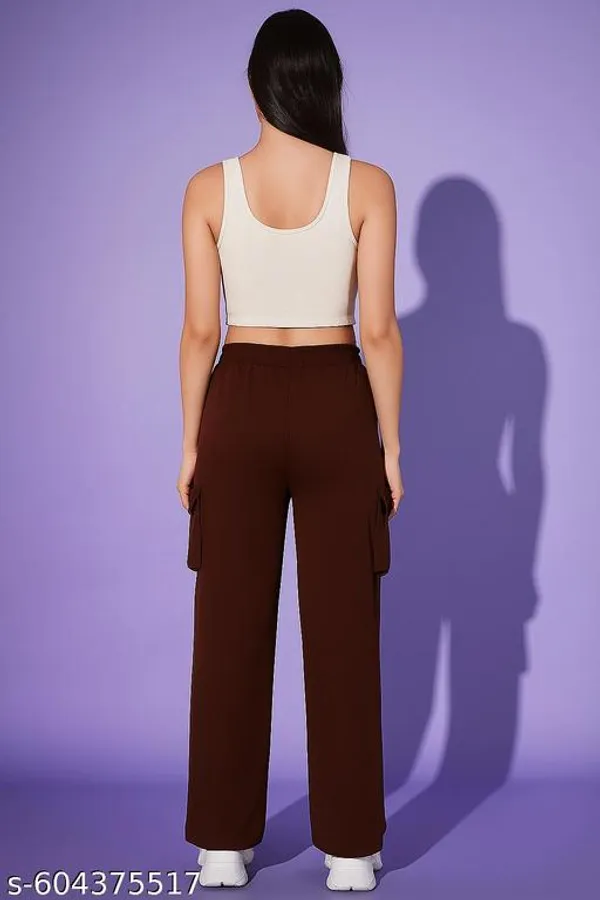 Brown_Poly_Cotton_Cargo_Pants_For_Women