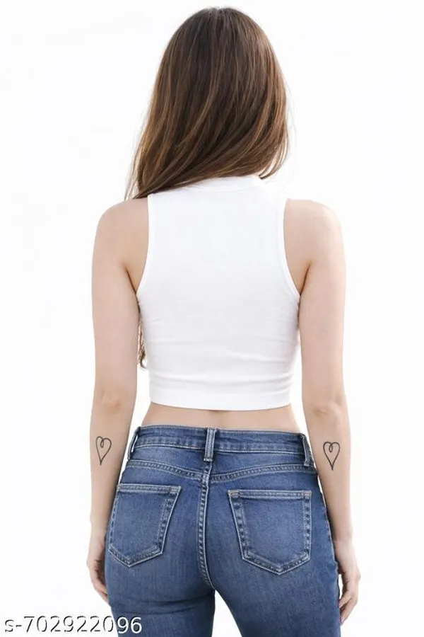 White_Cotton_Blend_Crop_Top_For_Women