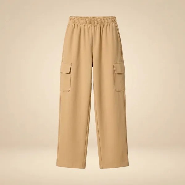 Beige_Scuba_Cargo_Pants_Set_For_Women