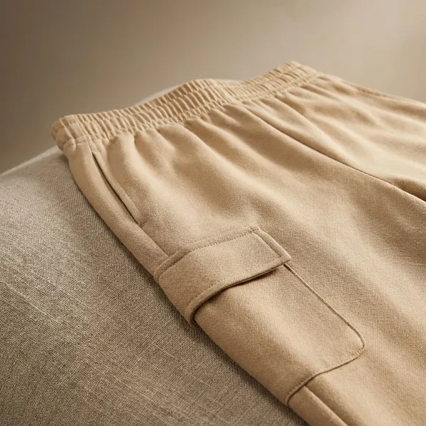 Beige_Scuba_Cargo_Pants_Set_For_Women