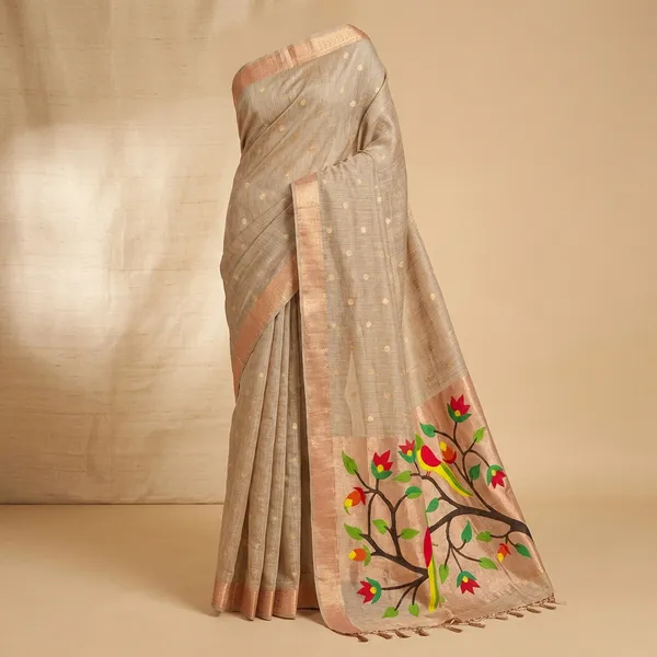 Beige_Mugdha_Paithani_Cotton_Saree