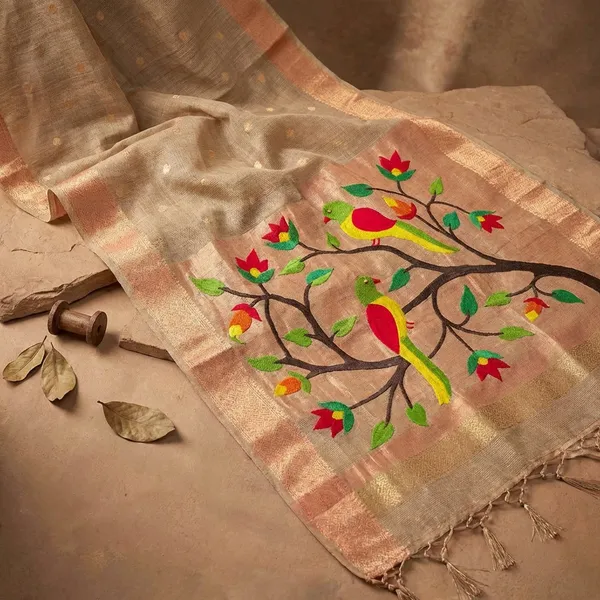 Beige_Mugdha_Paithani_Cotton_Saree